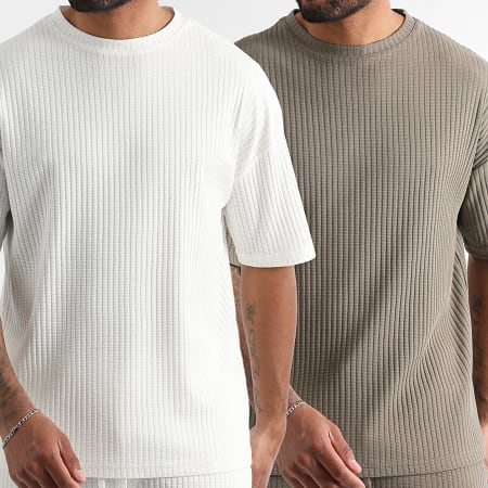 LBO - Lot De 2 Tee Shirts Oversize Larges Texturés 3835 3780 Blanc Marron